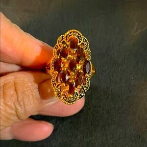 Vintage Amber CZ rhinestone marcasite cocktail Ring